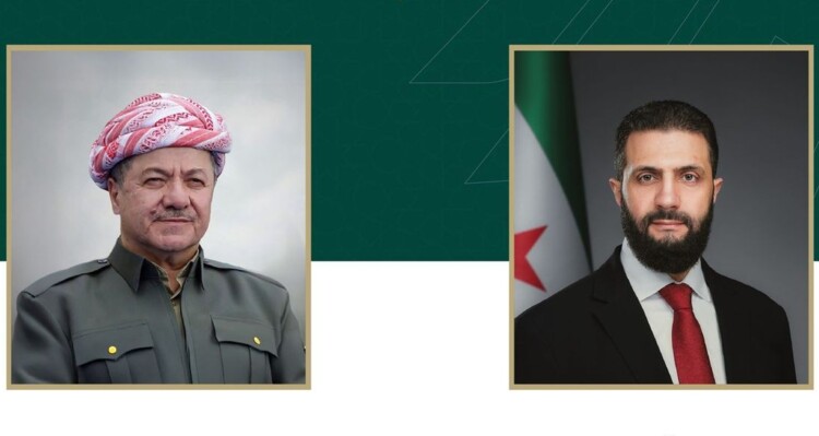 الشرع لبارزاني: الأكراد مكون أساسي من نسيج الشعب السوري والدولة ملتزمة بضمان حقوقهم