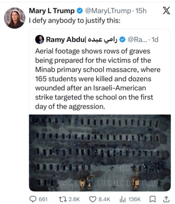 ابنة شقيق ترامب تسال عن مبرر لقتل 168 تلميذة ايرانية بقصف اسرائيلي اميركي