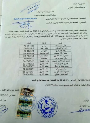 انتخابات نقابة مستخدمي وعمال مؤسسة مياه لبنان الجنوبي