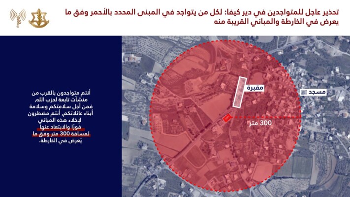 الجيش الإسرائيلي هدد بقصف مبان في بلدتي شحور ودير كيفا