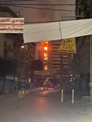 غارة على الطابق الاخير من مبنى البنك الفرنسي في بئر العبد بالضاحية الجنوبية