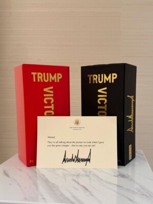 الشرع يكشف عن هدية أرسلها إليه نظيره ترمب عبارة عن عطر "Trump Victory" مرفقاً برسالة شخصية موقّعة