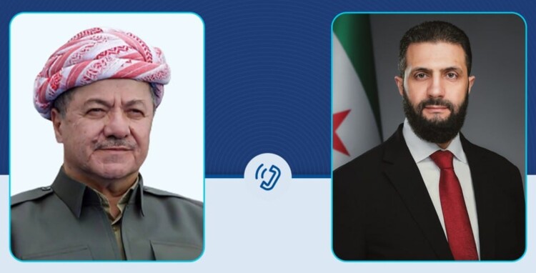 الشرع بحث مع بارزاني بالتطورات الأخيرة في سوريا: حريصون على حقوق الأكراد