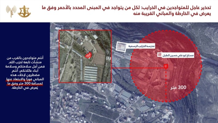 الجيش الاسرائيلي يوجه تهديدا جديدا لسكان جنوب لبنان وتحديدا في الخرايب وأنصار